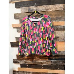 Grizas women's long-sleeve sweatshirt colorful abstract print relaxed sz Small